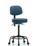 Fabric Stool with Back - High Bench Height with Round Tube Base, Seat Tilt, & Casters in Black Fabric FHBST-RT-T1-RC-F43