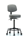 Fabric Stool with Back - High Bench Height with Round Tube Base, Seat Tilt, & Casters in Blue Fabric FHBST-RT-T1-RC-F44