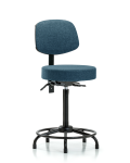 Fabric Stool with Back - High Bench Height with Round Tube Base, Seat Tilt, & Stationary Glides in Black Fabric FHBST-RT-T1-RG-F43