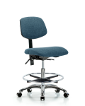 Fabric Chair Chrome - Medium Bench Height with Chrome Foot Ring & Casters in Blue Fabric FMBCH-CR-T0-A0-CF-CC-F43