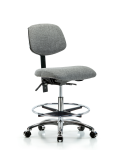 Fabric Chair Chrome - Medium Bench Height with Chrome Foot Ring & Casters in Gray Fabric FMBCH-CR-T0-A0-CF-CC-F44