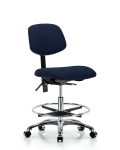Fabric Chair Chrome - Medium Bench Height with Chrome Foot Ring & Casters in Navy Fabric FMBCH-CR-T0-A0-CF-CC-F45