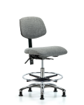 Fabric Chair Chrome - Medium Bench Height with Chrome Foot Ring & Stationary Glides in Gray Fabric FMBCH-CR-T0-A0-CF-RG-F44