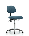 Fabric Chair Chrome - Medium Bench Height with Casters in Blue Fabric FMBCH-CR-T0-A0-NF-CC-F43