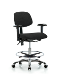 Fabric Chair Chrome - Medium Bench Height with Adjustable Arms, Chrome Foot Ring, & Casters in Black Fabric FMBCH-CR-T0-A1-CF-CC-F42