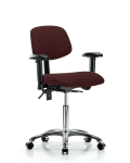 Fabric Chair Chrome - Medium Bench Height with Adjustable Arms & Casters in Burgundy Fabric FMBCH-CR-T0-A1-NF-CC-F41