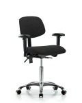 Fabric Chair Chrome - Medium Bench Height with Adjustable Arms & Casters in Black Fabric FMBCH-CR-T0-A1-NF-CC-F42