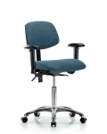 Fabric Chair Chrome - Medium Bench Height with Adjustable Arms & Casters in Blue Fabric FMBCH-CR-T0-A1-NF-CC-F43