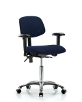 Fabric Chair Chrome - Medium Bench Height with Adjustable Arms & Casters in Navy Fabric FMBCH-CR-T0-A1-NF-CC-F45