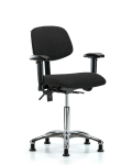 Fabric Chair Chrome - Medium Bench Height with Adjustable Arms & Stationary Glides in Black Fabric FMBCH-CR-T0-A1-NF-RG-F42