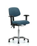 Fabric Chair Chrome - Medium Bench Height with Adjustable Arms & Stationary Glides in Blue Fabric FMBCH-CR-T0-A1-NF-RG-F43