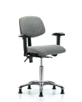 Fabric Chair Chrome - Medium Bench Height with Adjustable Arms & Stationary Glides in Gray Fabric FMBCH-CR-T0-A1-NF-RG-F44