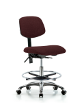 Fabric Chair Chrome - Medium Bench Height with Seat Tilt, Chrome Foot Ring, & Casters in Burgundy Fabric FMBCH-CR-T1-A0-CF-CC-F41