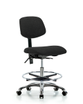 Fabric Chair Chrome - Medium Bench Height with Seat Tilt, Chrome Foot Ring, & Casters in Black Fabric FMBCH-CR-T1-A0-CF-CC-F42
