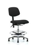 Fabric Chair Chrome - Medium Bench Height with Seat Tilt, Chrome Foot Ring, & Stationary Glides in Black Fabric FMBCH-CR-T1-A0-CF-RG-F42