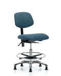 Fabric Chair Chrome - Medium Bench Height with Seat Tilt, Chrome Foot Ring, & Stationary Glides in Blue Fabric FMBCH-CR-T1-A0-CF-RG-F43