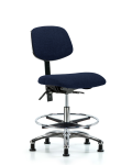 Fabric Chair Chrome - Medium Bench Height with Seat Tilt, Chrome Foot Ring, & Stationary Glides in Navy Fabric FMBCH-CR-T1-A0-CF-RG-F45
