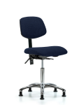 Fabric Chair Chrome - Medium Bench Height with Seat Tilt & Stationary Glides in Navy Fabric FMBCH-CR-T1-A0-NF-RG-F45