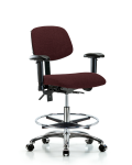 Fabric Chair Chrome - Medium Bench Height with Seat Tilt, Adjustable Arms, Chrome Foot Ring, & Casters in Burgundy Fabric FMBCH-CR-T1-A1-CF-CC-F41