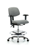 Fabric Chair Chrome - Medium Bench Height with Seat Tilt, Adjustable Arms, Chrome Foot Ring, & Casters in Gray Fabric FMBCH-CR-T1-A1-CF-CC-F44