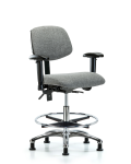 Fabric Chair Chrome - Medium Bench Height with Seat Tilt, Adjustable Arms, Chrome Foot Ring, & Stationary Glides in Gray Fabric FMBCH-CR-T1-A1-CF-RG-F44