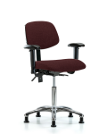 Fabric Chair Chrome - Medium Bench Height with Seat Tilt, Adjustable Arms, & Stationary Glides in Burgundy Fabric FMBCH-CR-T1-A1-NF-RG-F41
