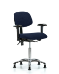 Fabric Chair Chrome - Medium Bench Height with Seat Tilt, Adjustable Arms, & Stationary Glides in Navy Fabric FMBCH-CR-T1-A1-NF-RG-F45