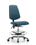 Fabric Chair Chrome - Medium Bench Height with Medium Back, Chrome Foot Ring, & Casters in Blue Fabric FMBCH-MB-CR-T0-A0-CF-CC-F43