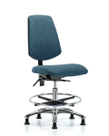 Fabric Chair Chrome - Medium Bench Height with Medium Back, Chrome Foot Ring, & Stationary Glides in Blue Fabric FMBCH-MB-CR-T0-A0-CF-RG-F43