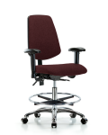 Fabric Chair Chrome - Medium Bench Height with Medium Back, Adjustable Arms, Chrome Foot Ring, & Casters in Burgundy Fabric FMBCH-MB-CR-T0-A1-CF-CC-F41