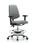 Fabric Chair Chrome - Medium Bench Height with Medium Back, Adjustable Arms, Chrome Foot Ring, & Casters in Gray Fabric FMBCH-MB-CR-T0-A1-CF-CC-F44