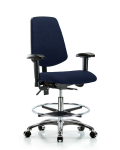 Fabric Chair Chrome - Medium Bench Height with Medium Back, Adjustable Arms, Chrome Foot Ring, & Casters in Navy Fabric FMBCH-MB-CR-T0-A1-CF-CC-F45