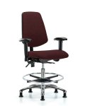 Fabric Chair Chrome - Medium Bench Height with Medium Back, Adjustable Arms, Chrome Foot Ring, & Stationary Glides in Burgundy Fabric FMBCH-MB-CR-T0-A1-CF-RG-F41