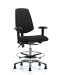 Fabric Chair Chrome - Medium Bench Height with Medium Back, Adjustable Arms, Chrome Foot Ring, & Stationary Glides in Black Fabric FMBCH-MB-CR-T0-A1-CF-RG-F42