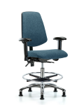 Fabric Chair Chrome - Medium Bench Height with Medium Back, Adjustable Arms, Chrome Foot Ring, & Stationary Glides in Blue Fabric FMBCH-MB-CR-T0-A1-CF-RG-F43