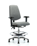 Fabric Chair Chrome - Medium Bench Height with Medium Back, Adjustable Arms, Chrome Foot Ring, & Stationary Glides in Gray Fabric FMBCH-MB-CR-T0-A1-CF-RG-F44
