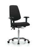 Fabric Chair Chrome - Medium Bench Height with Medium Back, Adjustable Arms, & Casters in Black Fabric FMBCH-MB-CR-T0-A1-NF-CC-F42
