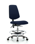 Fabric Chair Chrome - Medium Bench Height with Medium Back, Seat Tilt, Chrome Foot Ring, & Casters in Navy Fabric FMBCH-MB-CR-T1-A0-CF-CC-F45