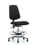 Fabric Chair Chrome - Medium Bench Height with Medium Back, Seat Tilt, Chrome Foot Ring, & Stationary Glides in Black Fabric FMBCH-MB-CR-T1-A0-CF-RG-F42