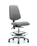 Fabric Chair Chrome - Medium Bench Height with Medium Back, Seat Tilt, Chrome Foot Ring, & Stationary Glides in Gray Fabric FMBCH-MB-CR-T1-A0-CF-RG-F44