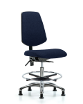 Fabric Chair Chrome - Medium Bench Height with Medium Back, Seat Tilt, Chrome Foot Ring, & Stationary Glides in Navy Fabric FMBCH-MB-CR-T1-A0-CF-RG-F45