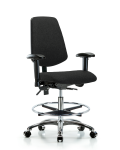 Fabric Chair Chrome - Medium Bench Height with Medium Back, Seat Tilt, Adjustable Arms, Chrome Foot Ring, & Casters in Black Fabric FMBCH-MB-CR-T1-A1-CF-CC-F42