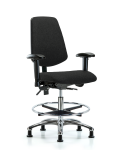 Fabric Chair Chrome - Medium Bench Height with Medium Back, Seat Tilt, Adjustable Arms, Chrome Foot Ring, & Stationary Glides in Black Fabric FMBCH-MB-CR-T1-A1-CF-RG-F42