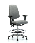 Fabric Chair Chrome - Medium Bench Height with Medium Back, Seat Tilt, Adjustable Arms, Chrome Foot Ring, & Stationary Glides in Gray Fabric FMBCH-MB-CR-T1-A1-CF-RG-F44