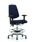 Fabric Chair Chrome - Medium Bench Height with Medium Back, Seat Tilt, Adjustable Arms, Chrome Foot Ring, & Stationary Glides in Navy Fabric FMBCH-MB-CR-T1-A1-CF-RG-F45