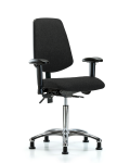 Fabric Chair Chrome - Medium Bench Height with Medium Back, Seat Tilt, Adjustable Arms, & Stationary Glides in Black Fabric FMBCH-MB-CR-T1-A1-NF-RG-F42