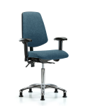 Fabric Chair Chrome - Medium Bench Height with Medium Back, Seat Tilt, Adjustable Arms, & Stationary Glides in Blue Fabric FMBCH-MB-CR-T1-A1-NF-RG-F43