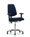 Fabric Chair Chrome - Medium Bench Height with Medium Back, Seat Tilt, Adjustable Arms, & Stationary Glides in Navy Fabric FMBCH-MB-CR-T1-A1-NF-RG-F45