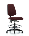 Fabric Chair - Medium Bench Height with Medium Back, Chrome Foot Ring, & Casters in Burgundy Fabric FMBCH-MB-RG-T0-A0-CF-RC-F41