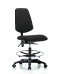 Fabric Chair - Medium Bench Height with Medium Back, Chrome Foot Ring, & Casters in Black Fabric FMBCH-MB-RG-T0-A0-CF-RC-F42
